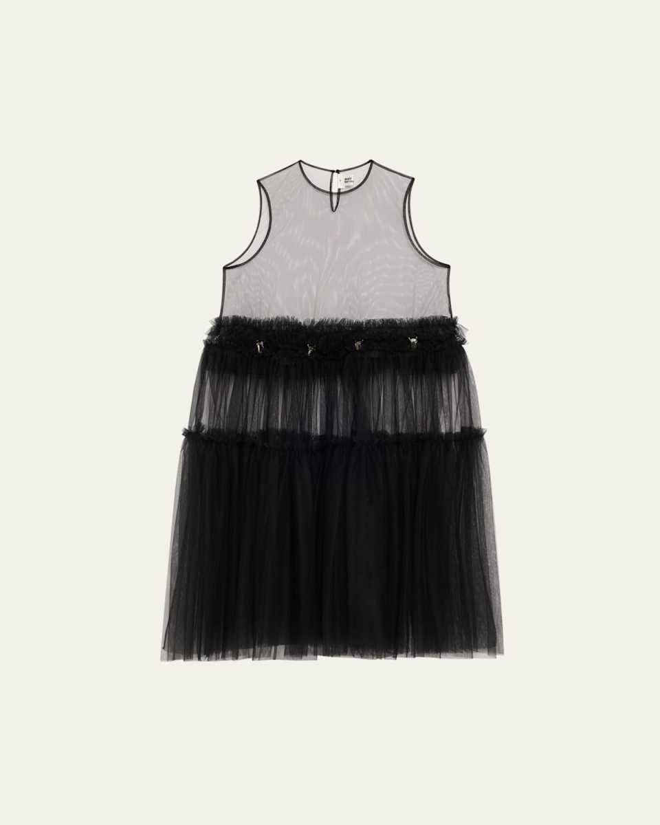Tiered Tulle Sleeveless Midi Dress